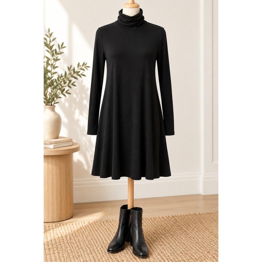 ASOS Black Turtleneck Long Sleeve A-Line Swing Mini Dress Size US 2